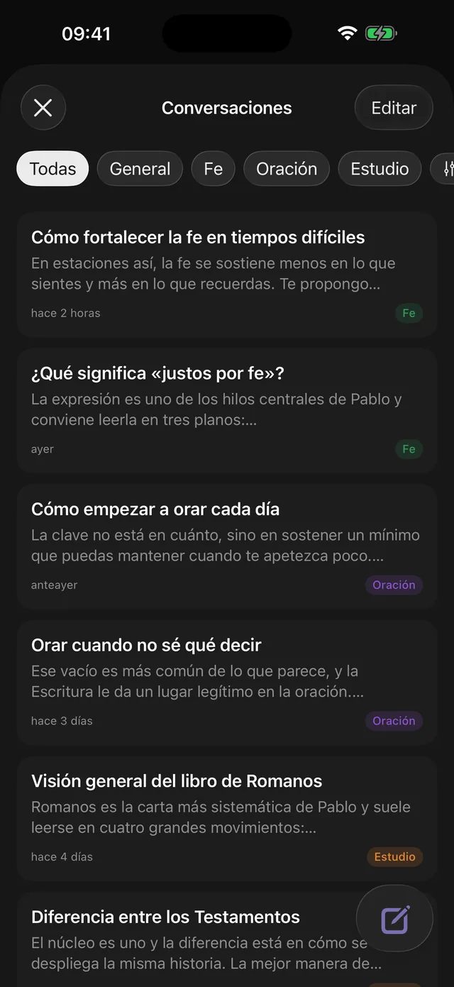 El asistente bíblico con IA de Bible 365 respondiendo una pregunta sobre la Escritura