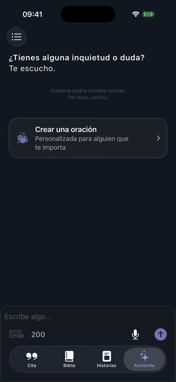 El asistente bíblico con IA de Bible 365 listo para tu pregunta, con el aviso de verificar sus respuestas