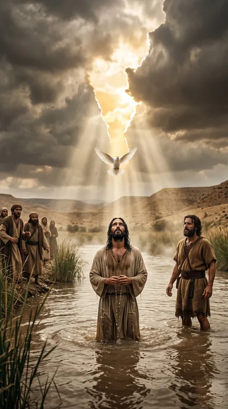Historia bíblica ilustrada: el bautismo de Jesús y la voz desde el cielo